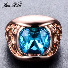 Junxin moda mujer hombre light blue square circón anillo rose gold filled cocktail banquete de boda de compromiso anillos de la joyería de la vendimia
