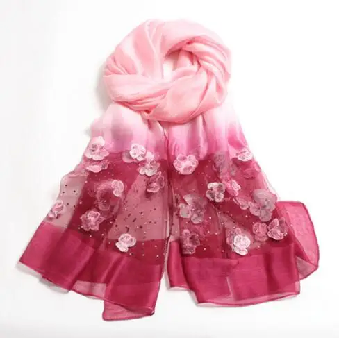 

Lovely summer flower print gradient silk scarf for women high quality