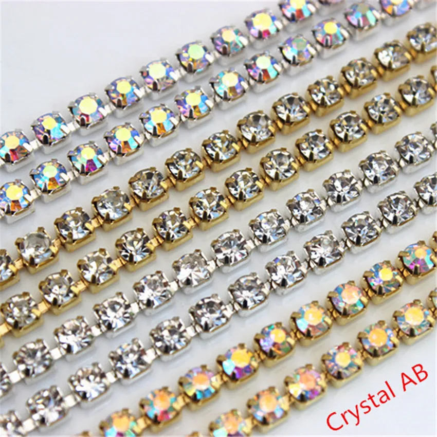 2.0mm2.5mm2.8mm3.0mm4.0mm Single Row Silver Clear Crystal Rhinestone Close Trim Chain Sewing Craft for Design DIY Jewelry 1 Meter
