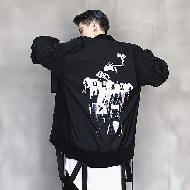 Mens Harajuku Printed Bomber Jacket 2019 Spring Men Streetwear Hip Hop Jacket Ribbon Design Jacket Zipper Coat Black WG202 Mens Harajuku Printed Bomber Jacket 2019 Spring Men Streetwear Hip Hop Jacket Ribbon Design Jacket Zipper Coat Black WG202