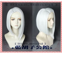 Ashe cosplay peruca 35cm curto em linha reta resistente ao calor peruca de jogo de cabelo sintético prata-branco traje festa peruca + peruca boné