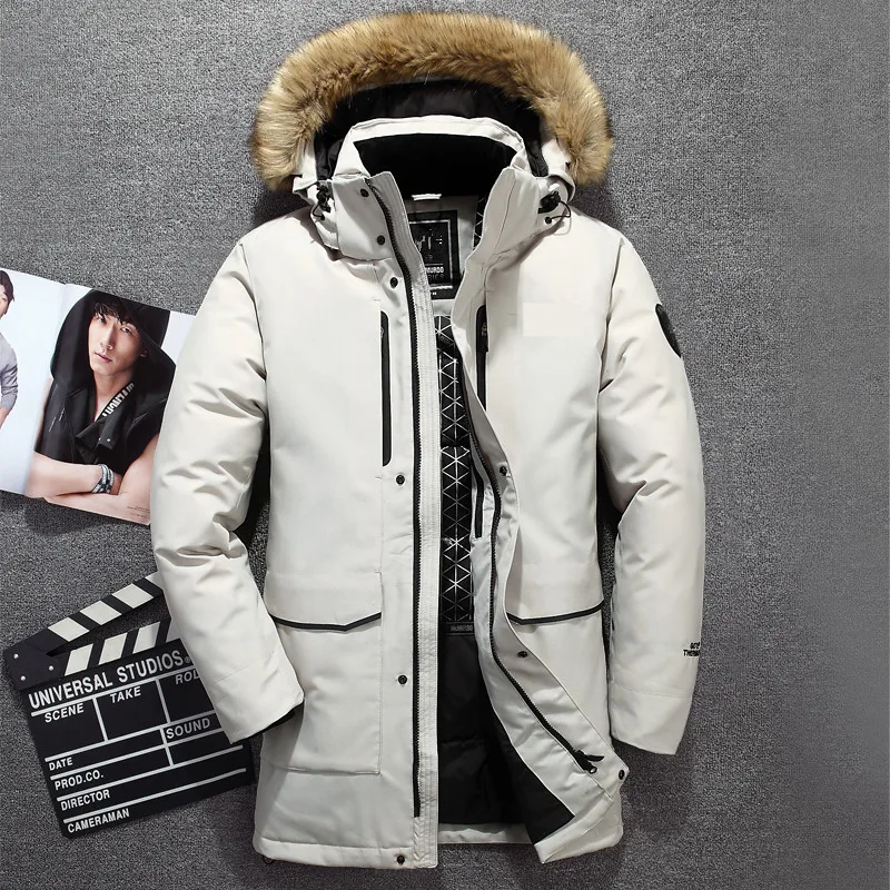 Зимний пуховик для мужчин, 90% белый утиный пух, мужской удлиненный пуховик, повседневное утолщенное теплое молодежное мужское пуховое пальто с капюшоном
