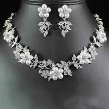 Горячая Нежный цветок жемчуг австрийский кристалл ожерелье серьги свадебный ювелирный набор