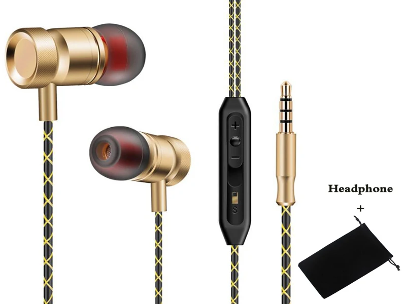 Оригинальные FGJ01 металлические наушники бас DJ музыка наушники handsfree auriculares с микрофоном для samsung galaxy redmi смартфон MP3 - Цвет: Gold with Bag