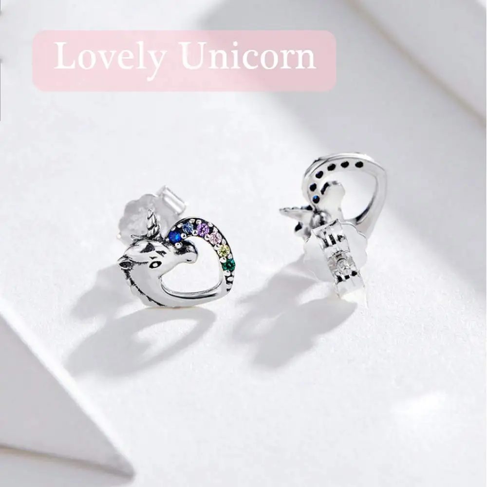 Binoster Lucky Licorne серьги гвоздики для девочек разноцветные конские из стерлингового