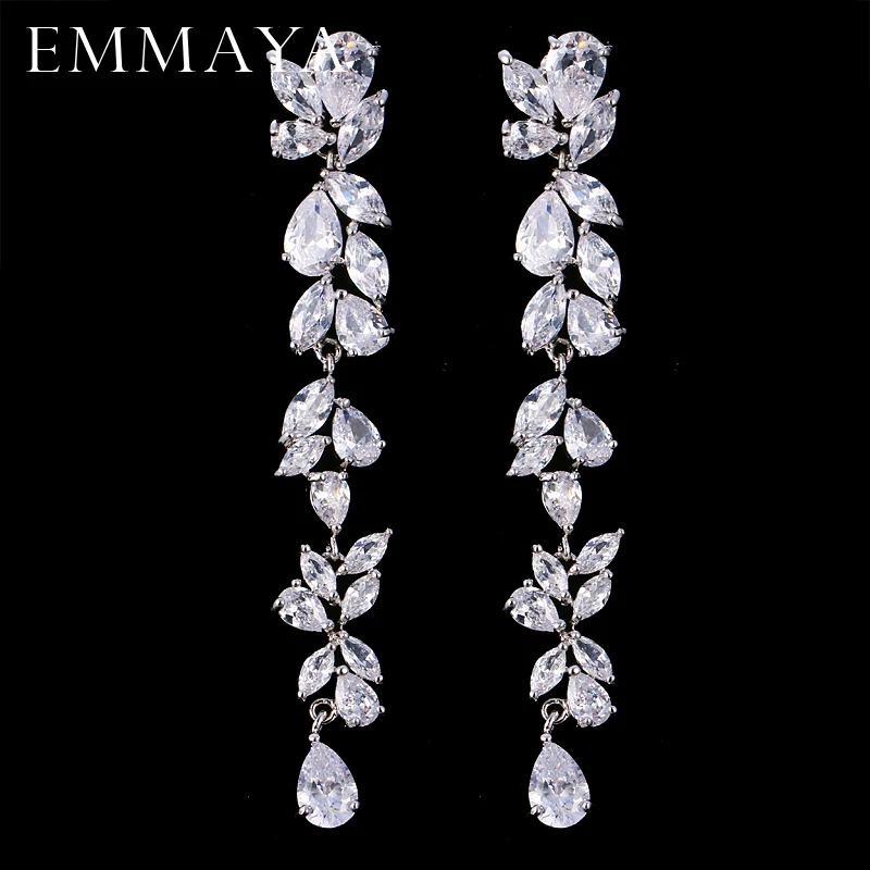 Beste EMMAYA Oorbellen Rose Goud Kleur Ronde Cut AAA CZ Lange Oorbellen Voor Vrouwen Mode sieraden Moeder Gift