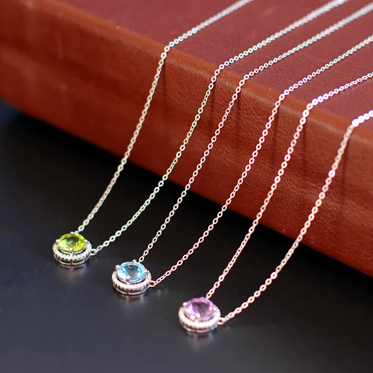 

Character Silver Product S925 Pure Silver Jewelry Fashion Fresh Lady Peridot Necklace Chain ChunYun