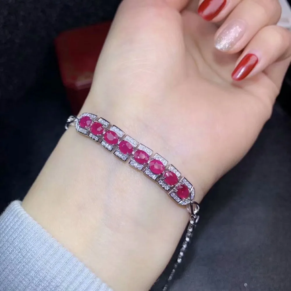 

shilovem 925 sterling silver real natural Ruby Bracelets fine Jewelry trendy women party new plant wedding 3*5mm bl030509agh