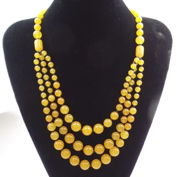 

(Min. Order is $10) YUTENG 1Strand Three Floors Yellow Stone Round Beads Necklace 18.5 inch SHX1340