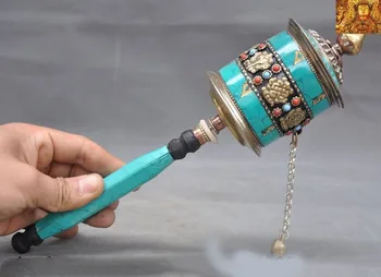 

wedding decoration Tibetan Bronze inlay Tibet Silver Turquoise eight treasures symbol Prayer Wheel New Year