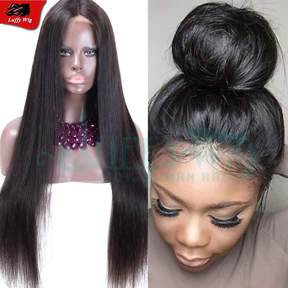 Brazilian virgin human hair silky straight full lace wigs pre plucked