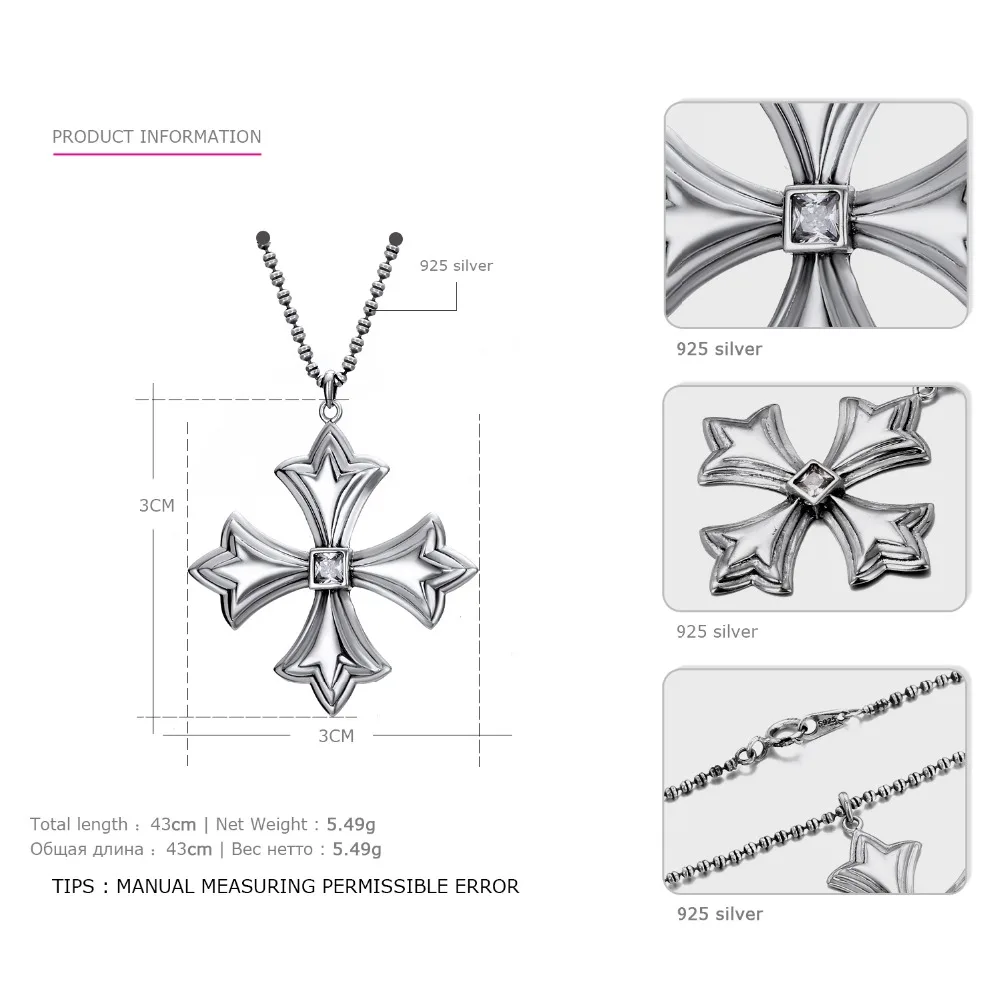 e-Manco 925 Silver Regular Cross Pendant Necklace Thin Silver Cross Necklace Women Fine Jewelry Simple Cross Pendant