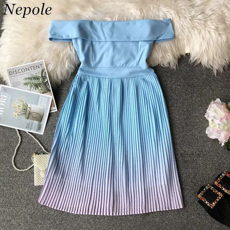

Neploe Pleated Strapless Gradient Party Dresses 2019 Summer Fashion New Elegant Jupe Modis Slim Wasit New Sexy Vestido 69922