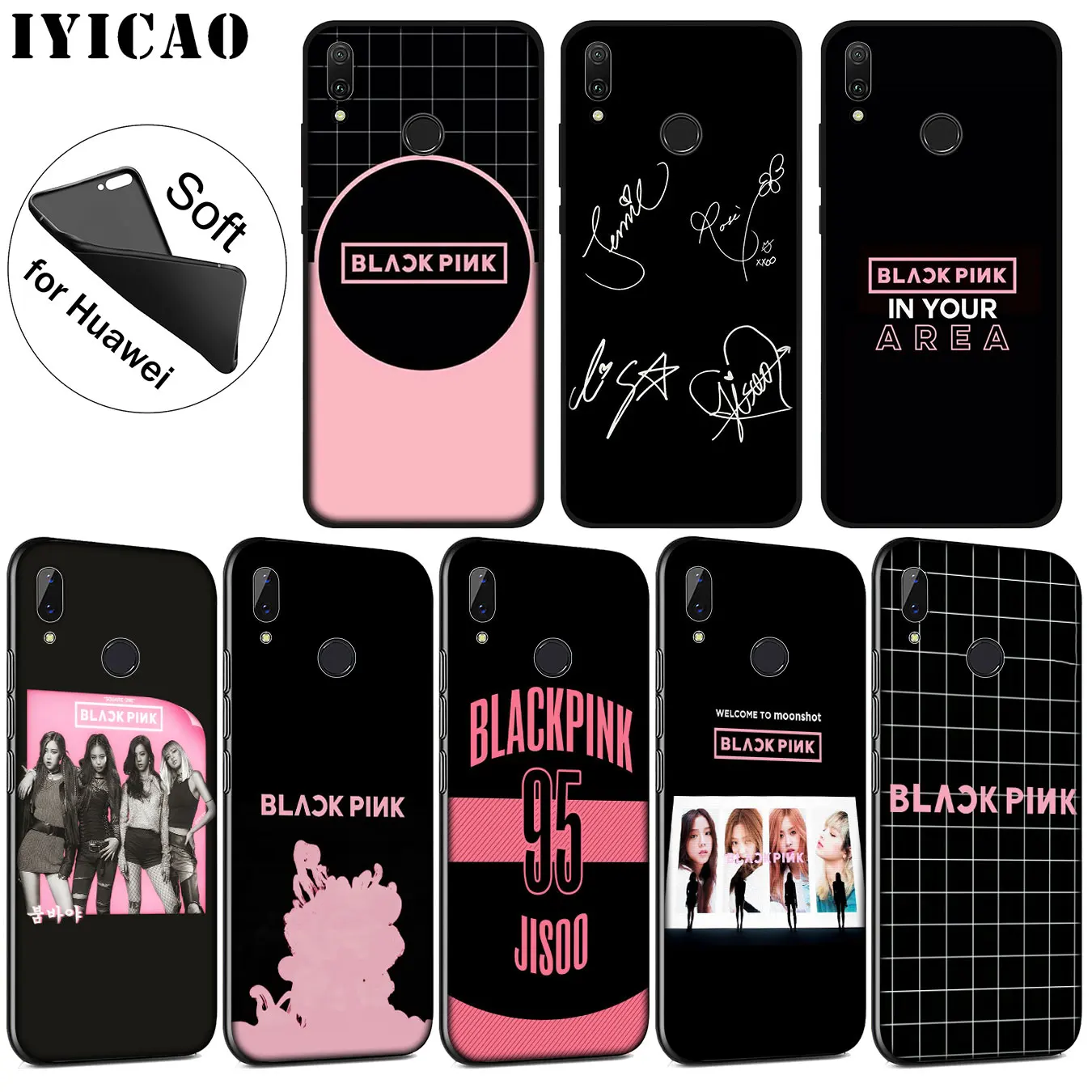 

IYICAO Blackpink Soft Silicone Phone Case for Huawei P20 Pro P10 P9 P8 Lite Mini 2017 2015 P Smart 2019 TPU Black Cover