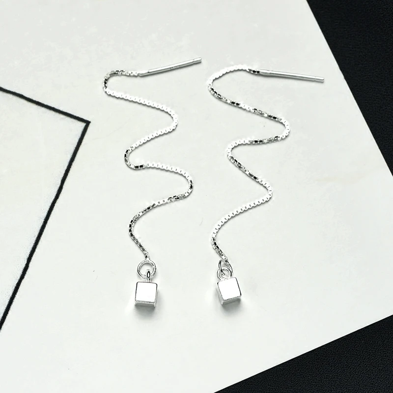 Женские длинные серьги кубики из серебра 925 пробы|earrings for|dropping earrings for womendrop |
