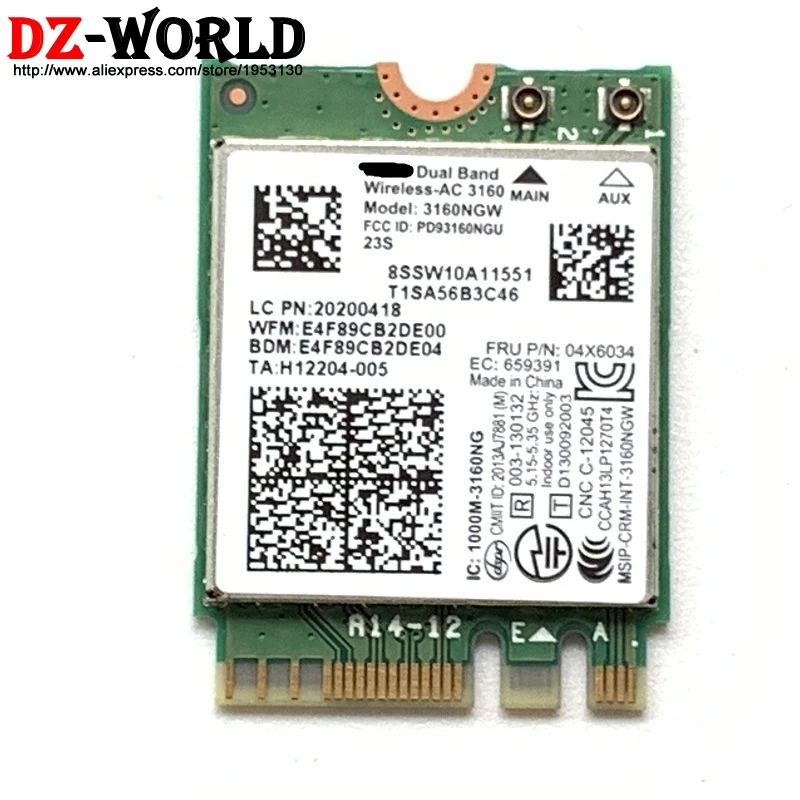 

Dual Band Wireless-AC 3160NGW wifi+BT 4.0 NGFF Card 2.4GHz/5GHz for lenovo B50-70 G50-30 G40-30 Y70-70T Y50-70 04X6034