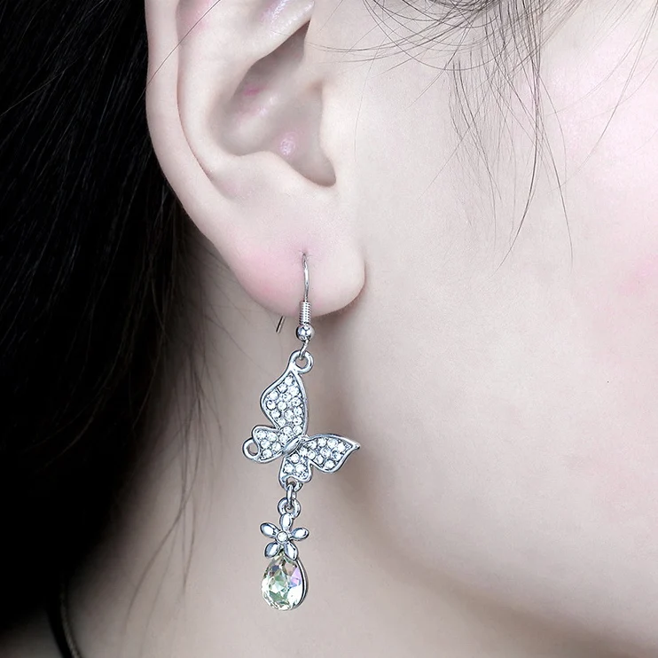 Длинные серьги в виде бабочек Swarovski для женщин и девушек украшения модные подарок