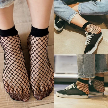 

Fashion Women summer cute Ruffle Fishnet Ankle High Socks Mesh Fish Net casual bow Short Socks