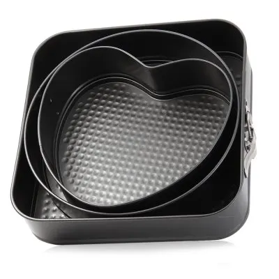 

3 Set Non-stick Springform Cake Pan Bakeware Mould with Removable Bottom Round Heart Square Shape