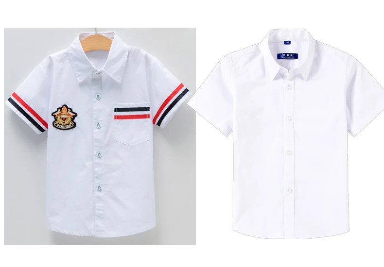 Г. Летние детские рубашки для мальчиков белая рубашка с короткими рукавами Оксфордские блузки одежда для маленьких мальчиков с отложным воротником хлопковая блузка