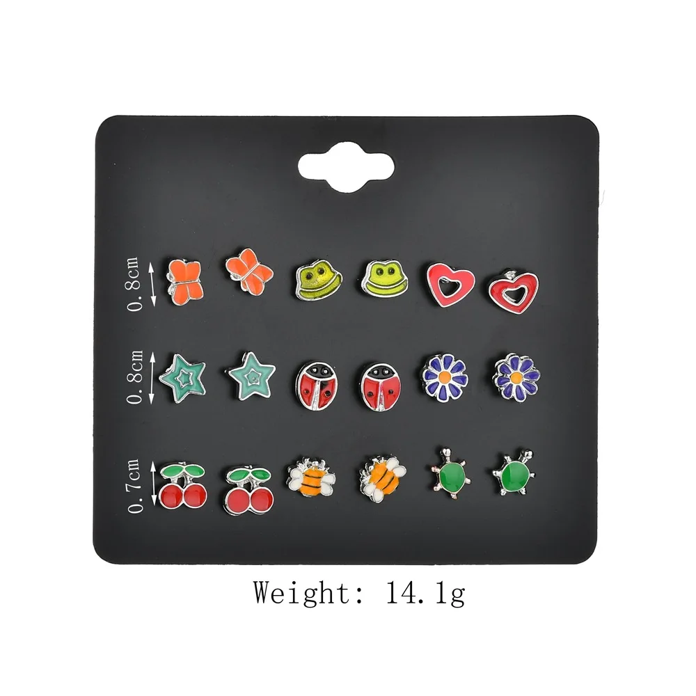 

Fashion Korean version of the new earrings 9 pairs of fruit cute little animal earrings combination set girl suit