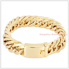 8," x 14 мм очаровательный 24 К золотой тон звено мужские ювелирные изделия 316L нержавеющая сталь панцирная кубинская цепь браслет Рождественский подарок