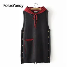 Casual Hooded Knitted Vests Women Spring Autumn Outerwear Pockets Loose Plus Size Sleeveless Vest KKFY3195 black side pockets sleeveless outerwear
