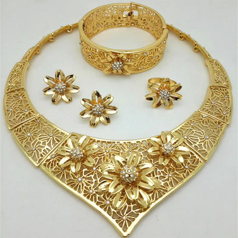 ZuoDi Top Quality Luxury Dubai Gold Color Jewelry set Brand Crystal