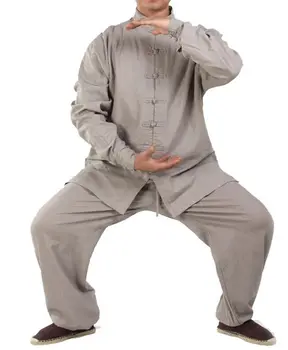 

Unisex gray top quality linenAutumn&Winter&Spring wing chun martial arts tai chi uniforms kung fu suits meditation lay clothing