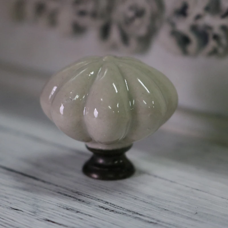 5pcs 35mm Light Grey Ceramic Pumpkin Knobs Kitchen Cupboard Kid