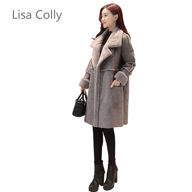 Lisa Colly 2017 Autumn Winter Women Faux Fur font b Coat b font Jacket Women Long
