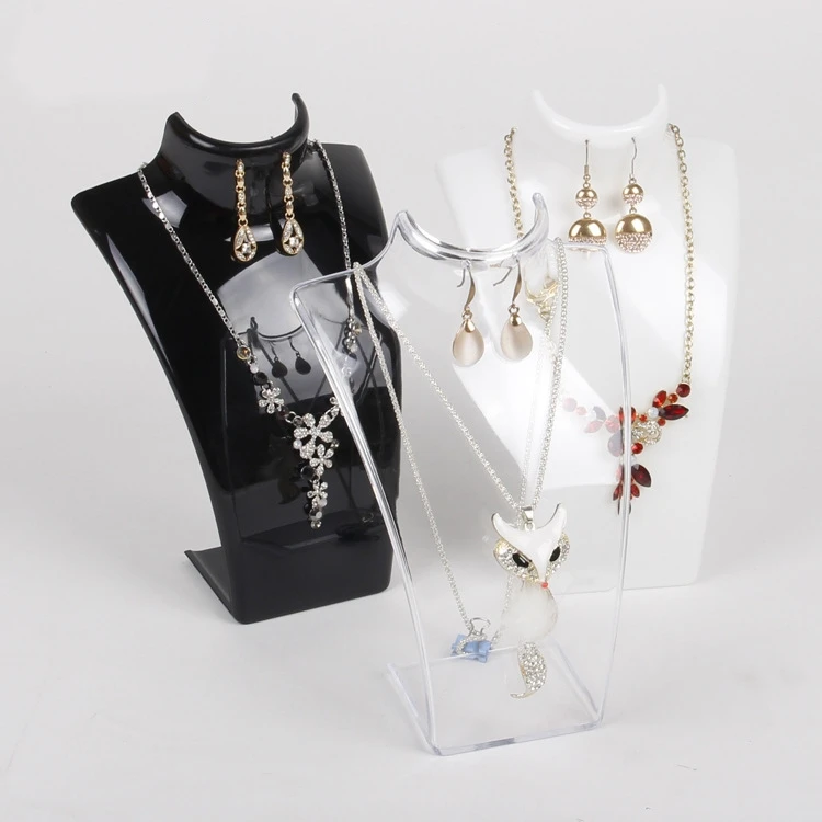 TONVIC 2 Elegant Black/White/Clear Plastic Jewellery Set Display Earring Necklace Storage Stand