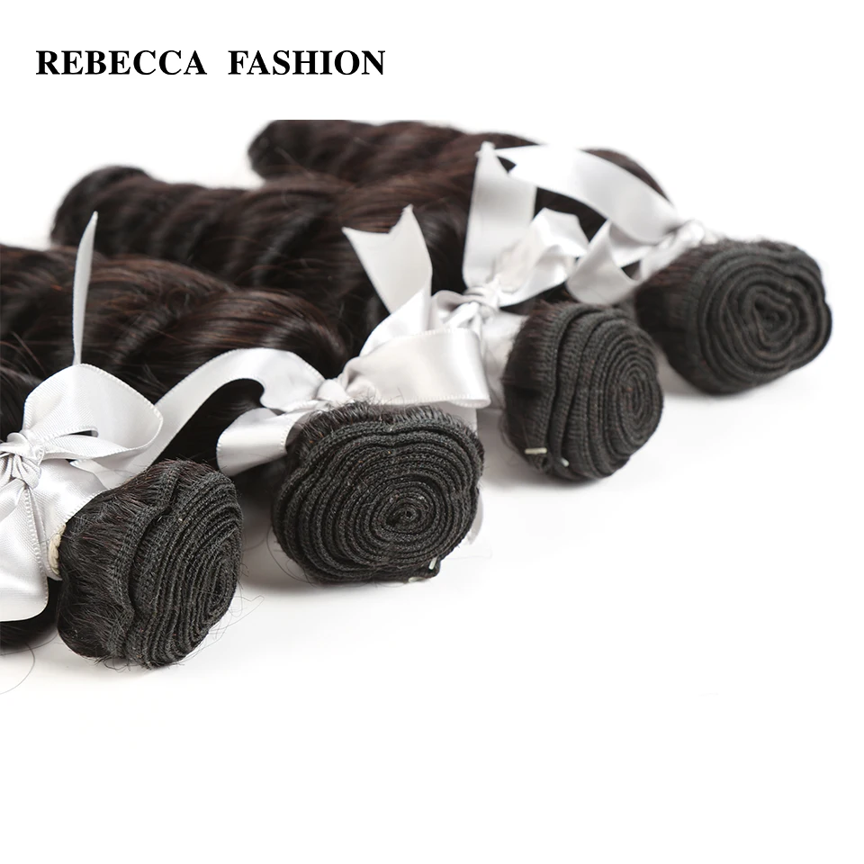 Rebecca не Реми Малайзийский свободная волна с закрытием человеческих волос Weave 4 Связки с 4X4 кружева закрытия расширения