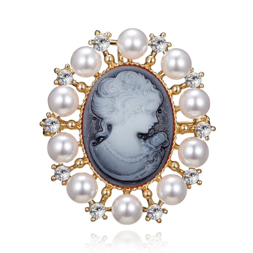 

Vintage Gothic Style Head Statue Cameo Brooch Imitation Pearl Rhinestone Enamel Brooch for Women Brooches Pin Jewelry