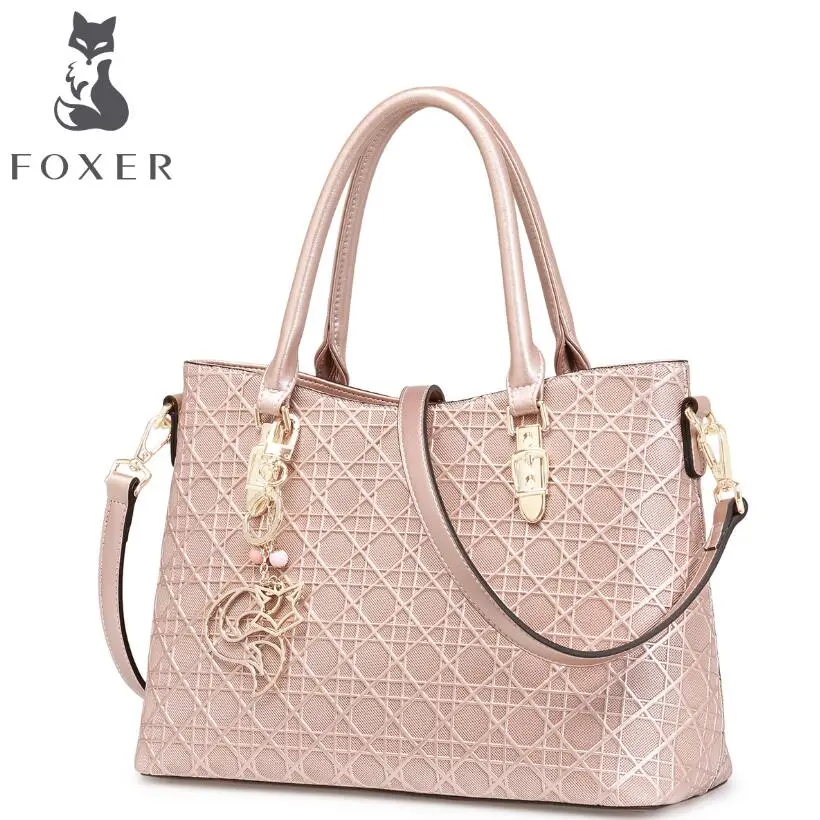 FOXER 2016 new superior cowhide women genuine font b leather b font bag fashion geometric texture
