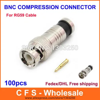 

DHL Free shippinng 100pcs BNC COMPRESSION CONNECTOR RG59 CCTV COAX CABLE ADAPTER COAXIAL MALE