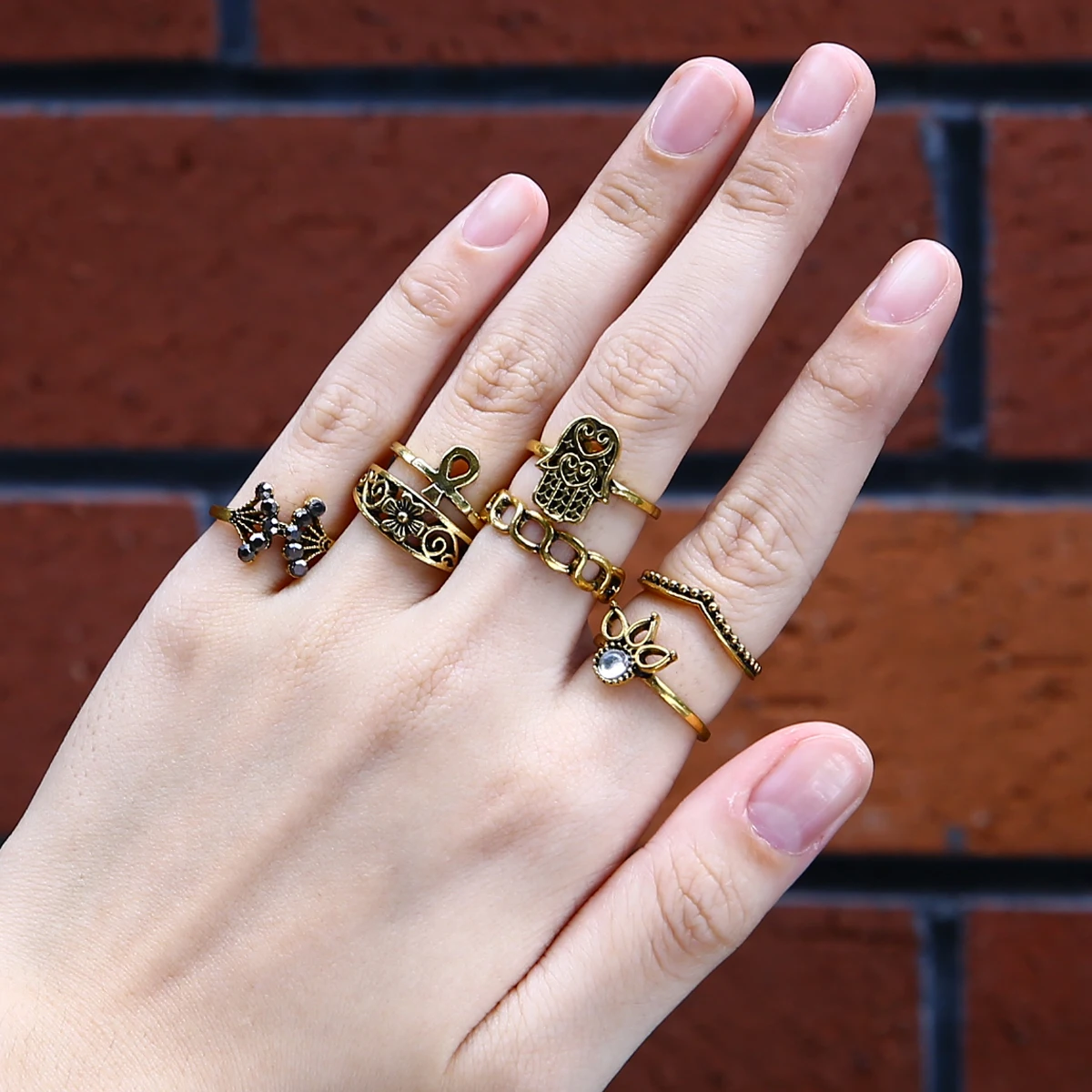 13pcs/set Boho Elephant Crystal Midi Finger Knuckle Rings Retro Vintage