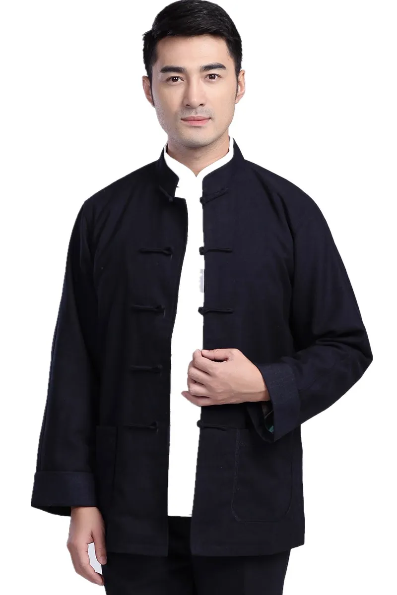 Chinoiserie cina Jaket Jas Padat Mandarin Collar Slim Fit Kung Fu Jaket ...