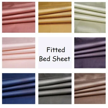 

Luxury Wrinkle Egyptian Cotton Satin Fitted Sheet Mattress Cover Bedding Linens Bed Sheets With Elastic Band Double Queen Size