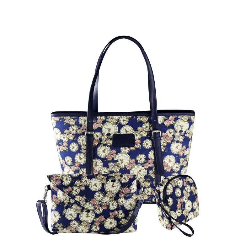 Designer Floral Canvas Composite Bag Ladies Printing Casual Tote Bag Fashion Blue Red Crossbody Bag Clutch