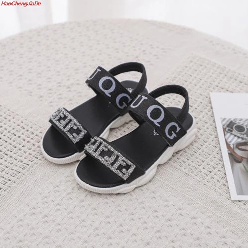 

New Summer Kids Sandals For Girls Party Shoes Children Beach Big Girls Open Toe Flat Rhinestone Sandals Fashion Comfortable