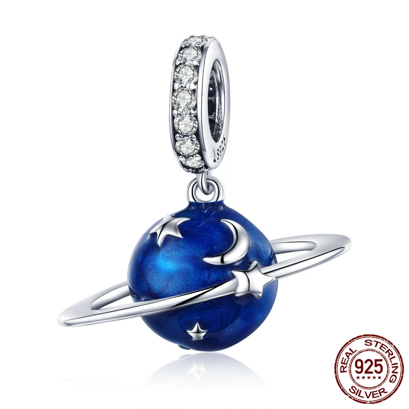 FURUYA, 925 пробы, серебряные подвески, подходят к оригиналу Pandora, браслеты, ожерелья, секретная планета, луна, звезда, кулон, синее имя, ювелирные изделия