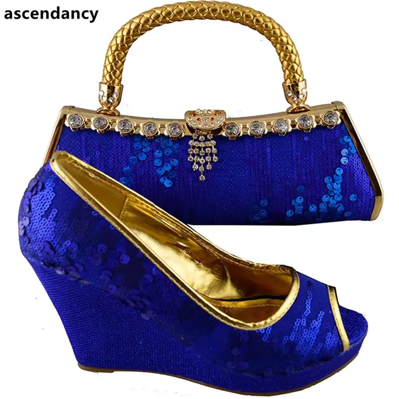 royal blue handbag and shoes
