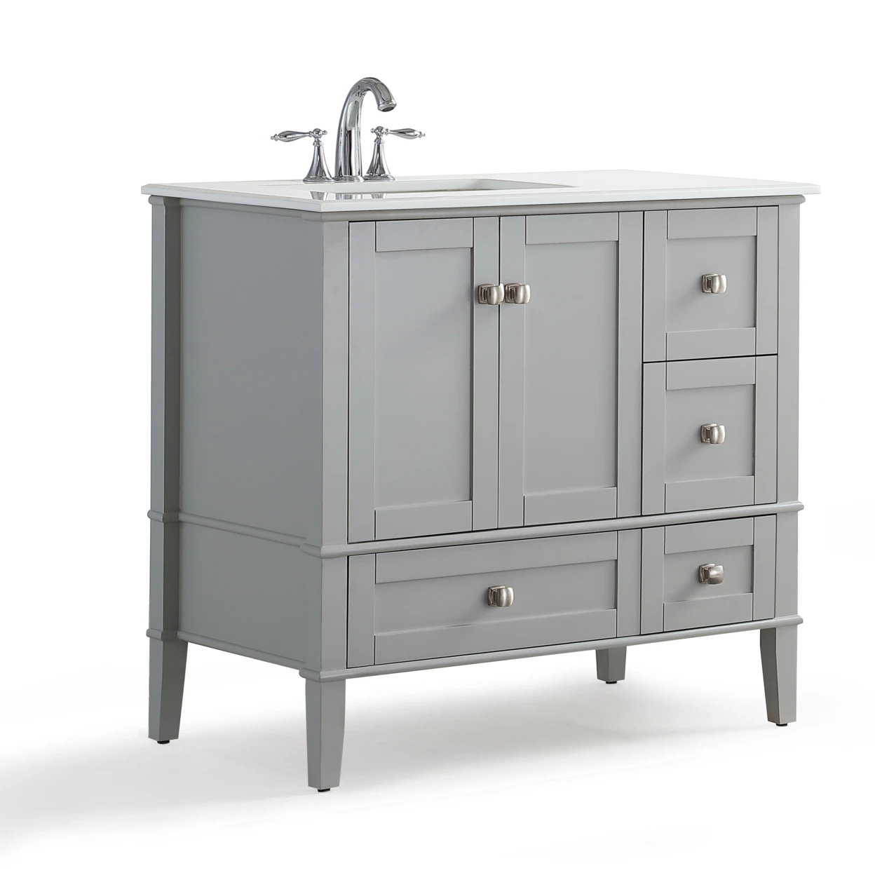 Chelsea 36 inch Left Offset Bath Vanity in Warm Grey with White Quartz Marble Top