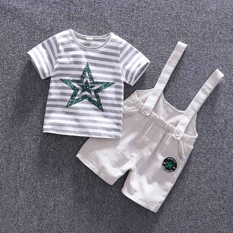 

BibiCola baby boy clothes 2019 summer fashion striped star pattern shirt+overalls 2pcs outfits boy clothing sets 1-4Y