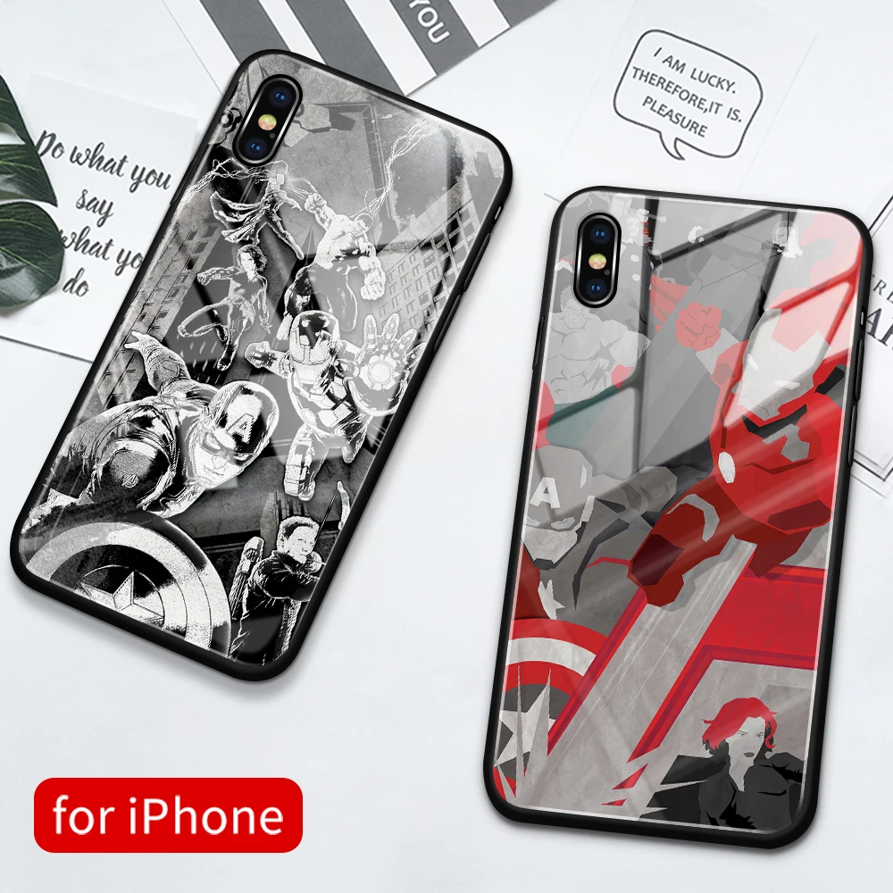 Glass Case For iPhone 8 Marvel cover coque iphone 7 case for 6 6s Plus X XS Max XR 11 pro max SE2 |