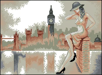 

Top Quality 14CT Counted Unprinted Cross Stitch Kits Needlework For Embroidery London and Sexy Women Home Decor Arts Handmade