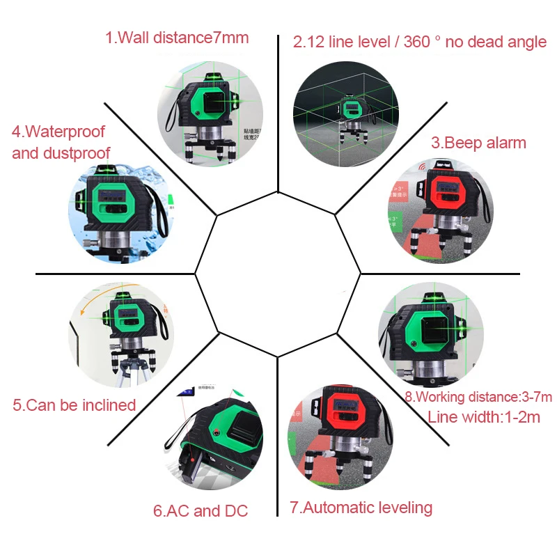 8/12 линий 3D лазерный нивелир самовыравнивания 360 градусов горизонтальный и вертикальный крест супер мощный красный лазерный луч линии метр