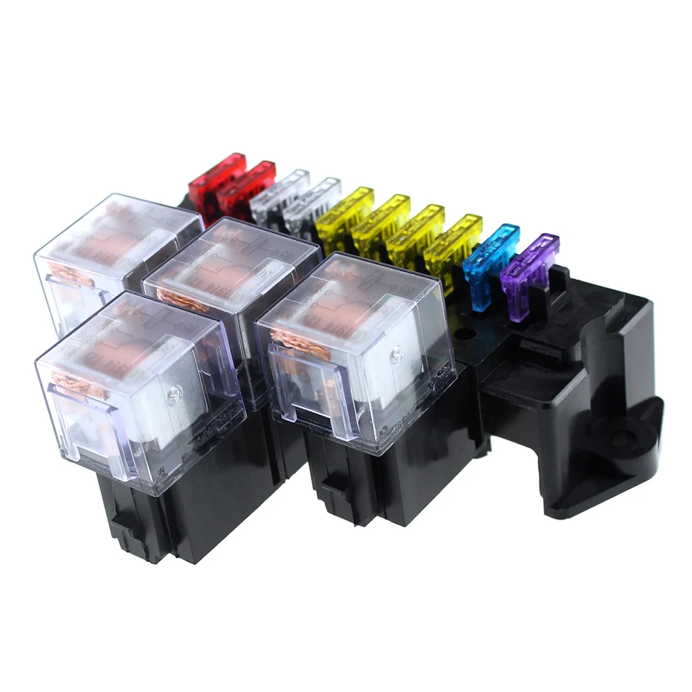 10 Way Fuse Box 5 Pin Socket Base Relay Fuse Holder Block