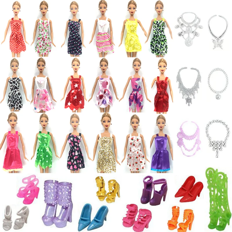 Нагорный Карабах 26 товара/комплектов = 10 штук смешанных типов Красивые вечерние Одежда модное платье+ 6 Пластик Necklac+ 10 пар обувь для Барби Куклы DZ